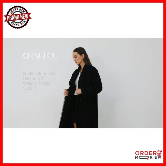 Oversized Wool Blend Trench Coat Midi Length Notched Collar - Picture 8 of 8